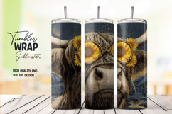 Highland Cow in Denim with Sunflower Glasses Tumbler Wrap Product Image 1