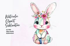 Watercolor cute bunny in patchwork patterned clipart png Product Image 1