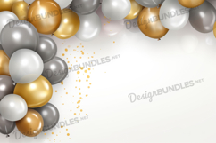 Golden and silver balloons frame, birthday background Product Image 1