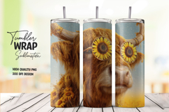 Highland Cow with Sunflower Crown Tumbler Wrap Sublimation Product Image 1