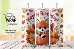 Autumn Fox Birthday Tumbler Wrap Sublimation PNG Product Image 1