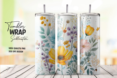 Yellow White Minimal Floral Tumbler Wrap Product Image 1