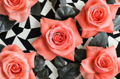 Abstract Red Rose Floral with Monochrome Shapes Background Product Image 1