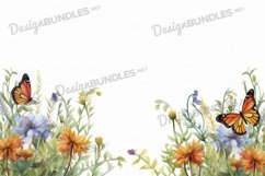 Watercolor wild flower flat lay, Butterfly Digital paper Product Image 1