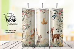 Deer in Floral Meadow Tumbler Wrap Sublimation PNG Product Image 1