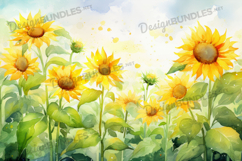 Watercolor Sunflower Pastel Garden Background Product Image 1