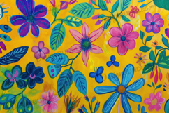 Hand-Drawn Colorful Folk Flowers Pattern Background Product Image 1