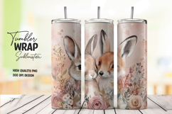 Shy Bunny with Leaves 20oz Tumbler Wrap Sublimation PNG Product Image 1