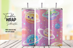 Pink Cosmic Planet Cartoon Tumbler Wrap PNG Product Image 1