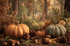 Rustic Pumpkins on Forest Floor Autumn Background Product Image 1