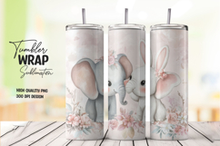 Blush Bunny Floral Design 20oz Tumbler Wrap Sublimation PNG Product Image 1