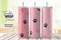 Pink Paw Print Pattern Tumbler Wrap PNG Product Image 1