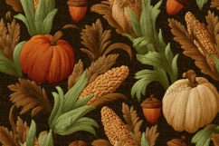Autumn Pumpkins with Wheat and Leaves Background Product Image 1