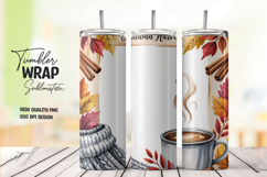 Cozy Fall Girl with Book and Coffee Tumbler Wrap Sublimation Product Image 1