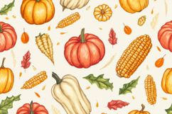 Pumpkins Corn and Leaves Autumn Harvest White Background Product Image 1