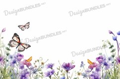 Watercolor wild flower flat lay, Butterfly Digital paper Product Image 1