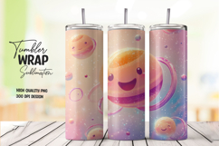 Happy Sun and Saturn Pink Space Tumbler Wrap PNG Product Image 1