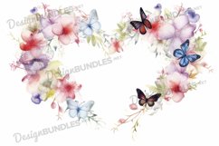 Watercolor floral heart and butterfly frame background Product Image 1