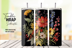 Black Background Red Yellow Floral Tumbler Wrap Product Image 1