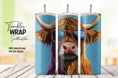 Stylish Cow with Aviator Sunglasses Tumbler Wrap PNG Product Image 1