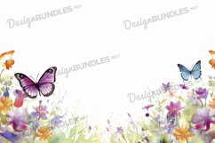 Watercolor wild flower flat lay, Butterfly Digital paper Product Image 1