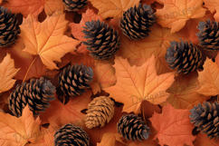 Autumn Pinecones with Maple Leaves Background Product Image 1