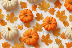 Pumpkins with Maple Leaves on White Background Product Image 1