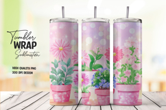 Pink Blossom Floral 20oz Tumbler Wrap Sublimation PNG Product Image 1