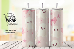 Soft Pink Ghosts 20oz Tumbler Wrap Sublimation PNG Product Image 1