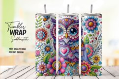 Floral owl tumbler wrap sublimation png Product Image 1