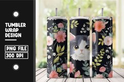 Floral cat tumbler wrap sublimation png Product Image 1