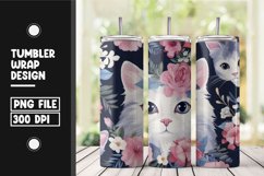 Floral cat tumbler wrap sublimation png Product Image 1