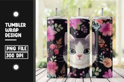 Floral cat tumbler wrap sublimation png Product Image 1