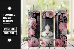 Floral cat tumbler wrap sublimation png Product Image 1