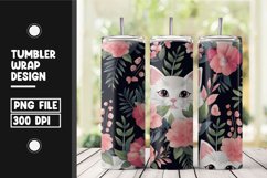 Floral cat tumbler wrap sublimation png Product Image 1