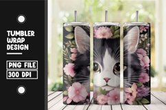 Floral cat tumbler wrap sublimation png Product Image 1