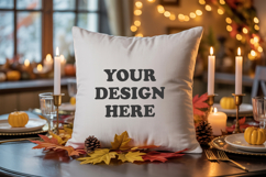 White pillow with Cozy Fall Decor mockup Product Image 1