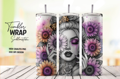 Pink Sunflower Girl Portrait Tumbler Wrap Sublimation Design Product Image 1