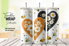 Bee and Daisy Heart Tumbler Wrap Sublimation Design Product Image 1