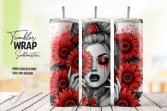 Red Sunflower Girl Portrait Tumbler Wrap Sublimation Design Product Image 1
