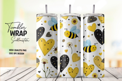 Cute Bumble Bee Heart Tumbler Wrap Sublimation Design Product Image 1