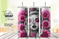 Pink Sunflower Girl Portrait Tumbler Wrap Sublimation Design Product Image 1