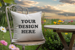 White pillow with Outdoor Garden background, pillow mockup Product Image 1