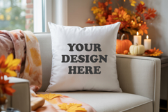 White pillow with Cozy Fall Decor mockup Product Image 1