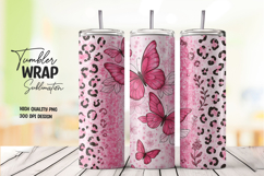 Pink Butterfly Leopard Print Tumbler Wrap Sublimation Design Product Image 1