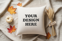 White pillow with Cozy Fall Decor mockup Product Image 1