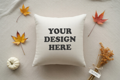 White pillow with Cozy Fall Decor mockup Product Image 1