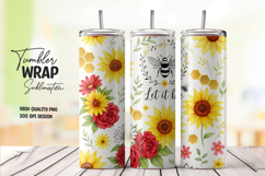 Sunflower and Rose Floral Bee Tumbler Wrap Sublimation Product Image 1