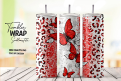 Red Butterfly Leopard Print Tumbler Wrap Sublimation Design Product Image 1