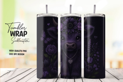Cute Highland Cow Floral Tumbler Wrap Sublimation PNG Product Image 1